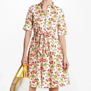 Brooks Brothers A-Line Cherry-Print Cotton Sateen Shirt Dress, Size 8